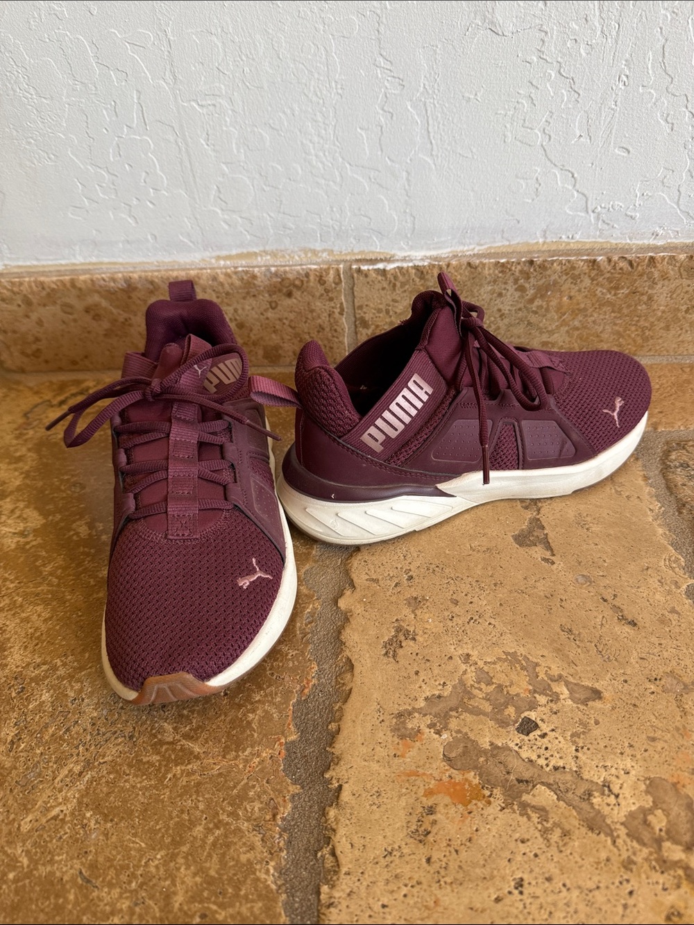 Puma Women's Maroon Athletic Sneakers with White Sole